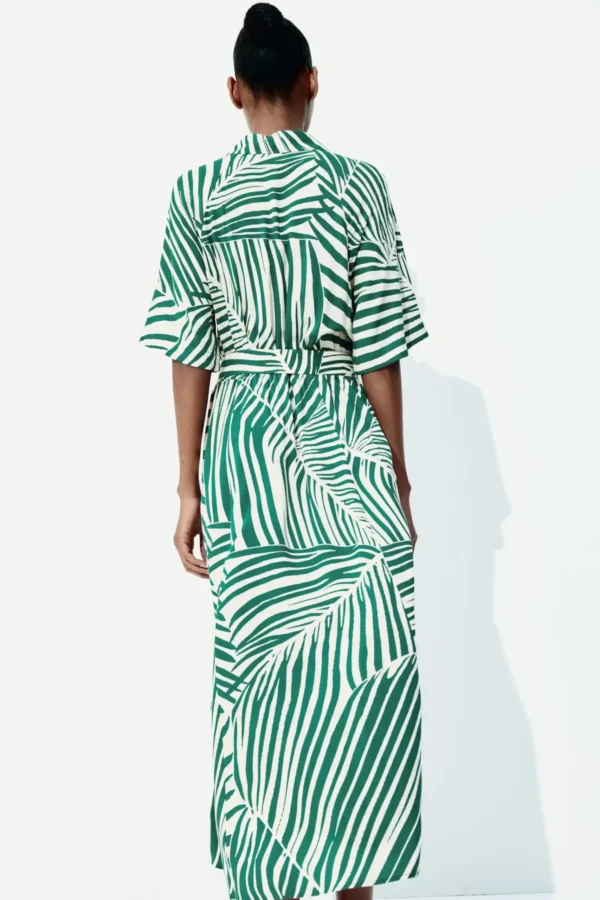 Tropical Stripe Belted Midi Dress