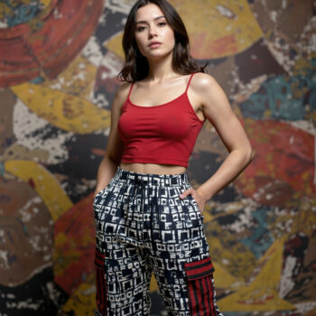 Kiki Abstract Ankara Cargo Pants with Aso-Oke