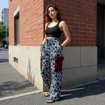 Kiki Abstract Ankara Cargo Pants with Aso-Oke