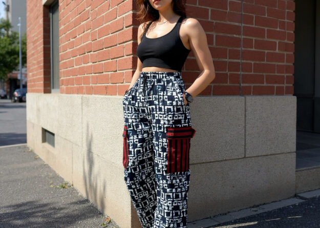 Kiki Abstract Ankara Cargo Pants with Aso-Oke