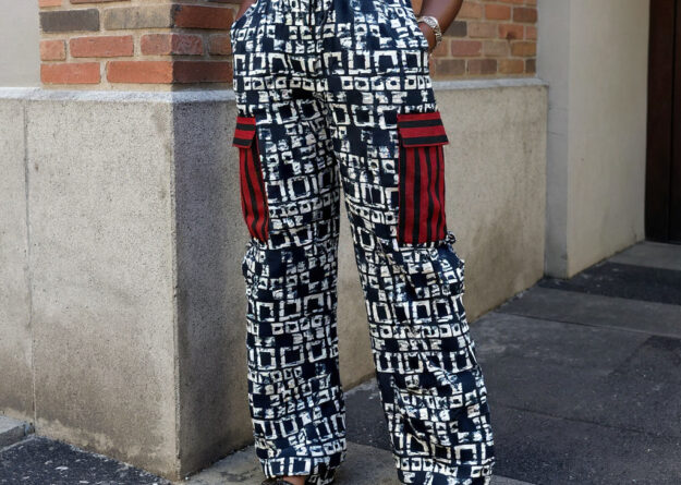 Kiki Abstract Ankara Cargo Pants with Aso-Oke