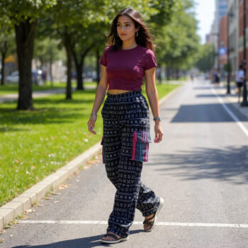 Midnight Script Navy Mudcloth Print Cargo Pants