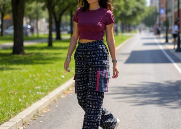 Midnight Script Navy Mudcloth Print Cargo Pants