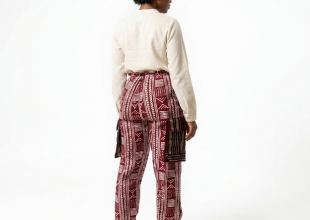 Ruby Burgundy Mudcloth Print Ankara Cargos